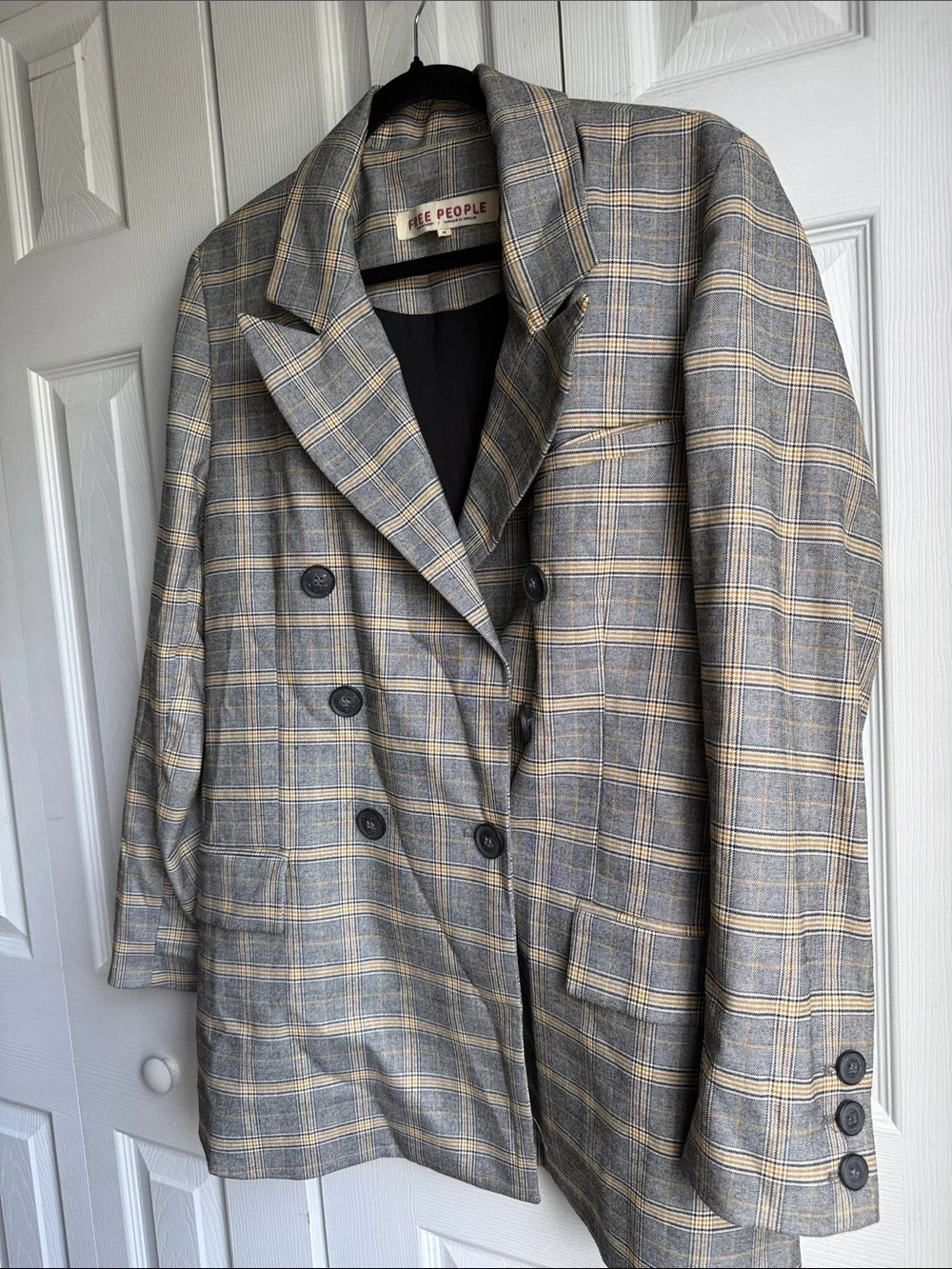 Free People Ashby Plaid Double Breasted Blazer Medium - like new